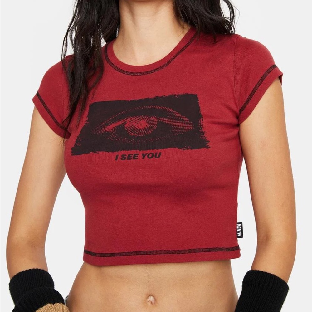Red and Black Crop Top with Graphic Design